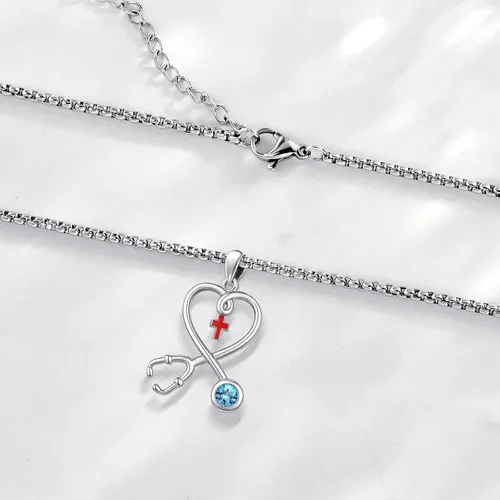 Miniatura 11 de Collar de alas de ángel de plata de ley 925, ángel de la guarda, enfermera RN caduceo, dije de ángel de cristal, joyería de regalo para mujer