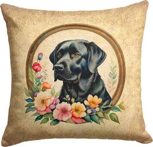 Miniatura 245 de Caroline's Treasures DAC2072PW1414 Affenpinscher and Flowers - Almohada decorativa de tela, lavable a máquina, para interiores y exteriores