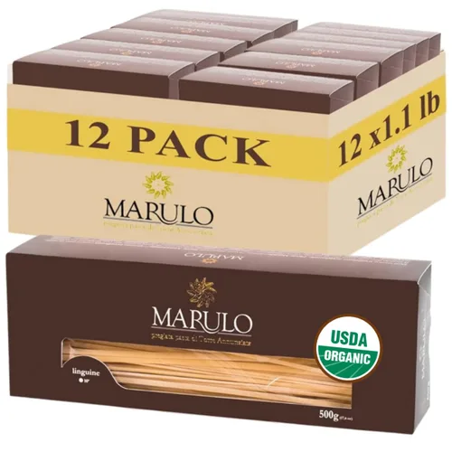 Marulo Pasta orgánica italiana Linguine, USDA Organic (12 unidades x 1.1 lb) - Pasta artesanal tradicional de bronce troquelada, producto de