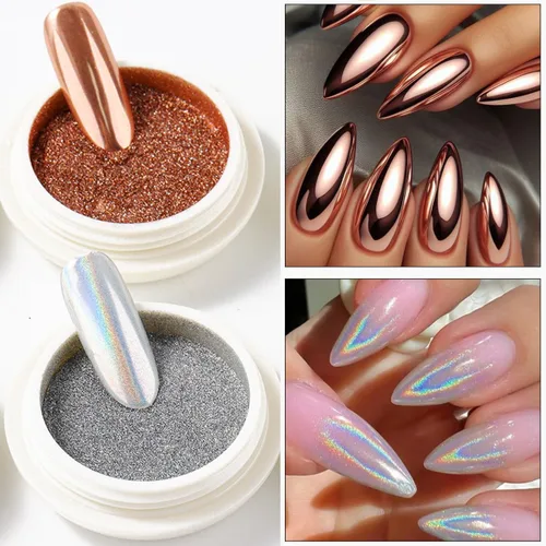 Miniatura 4 de Juego de polvos de uñas cromados, 6 colores metálicos dorados, plateados, rosas, rosas, blancos, espejos, polvos de uñas, pigmento holográfico