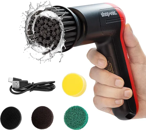 Shop-Vac Limpiador giratorio inalámbrico, cepillo de limpieza eléctrico de 2 velocidades (180/240 RPM) con 5 cabezales multisuperficie, batería de