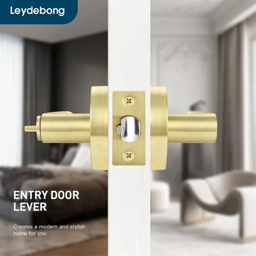 Miniatura 3 de Leydebong Paquete de 10 manijas de puerta de entrada de color dorado claro (con llave similar), perillas de puerta interior resistentes, cerraduras