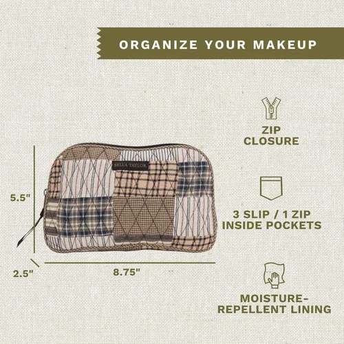 Miniatura 3 de Bella Taylor Bolsa de maquillaje de algodón acolchada grande para mujeres, bolsa de cosméticos de viaje