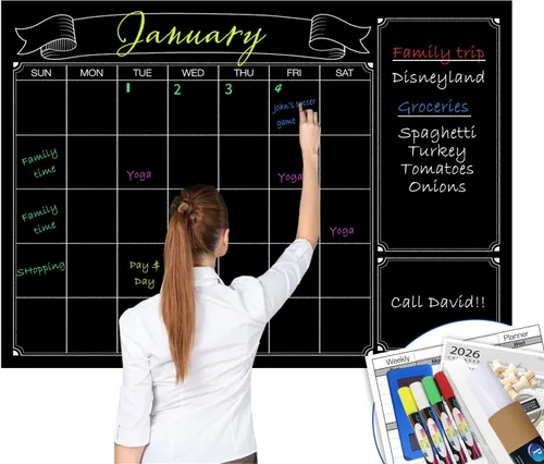 Calendario de pizarra extra grande para pared, calendario de pizarra negra grande de 38 x 50 pulgadas, calendario mensual gigante laminado de