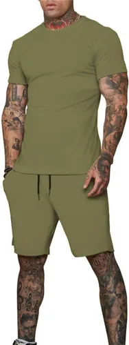 Miniatura 2 de Uni Clau Conjunto corto de 2 piezas para hombre, conjunto de camisa y pantalones cortos de verano a la moda