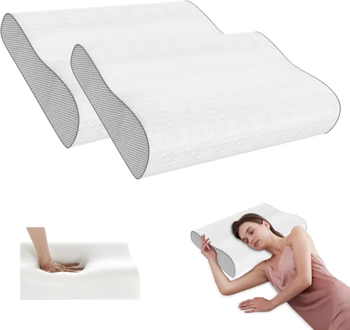 Miniatura 7 de Almohada cervical para aliviar el dolor de cuello, almohada de espuma viscoelástica, almohada ergonómica de contorno ajustable para dormir de lado