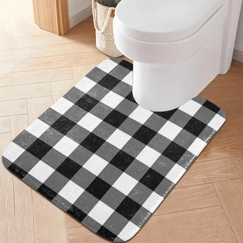 Alfombra de baño a cuadros blancos y negros, suave, absorbente, lavable, alfombra de baño para piso de baño, alfombra de baño antideslizante para