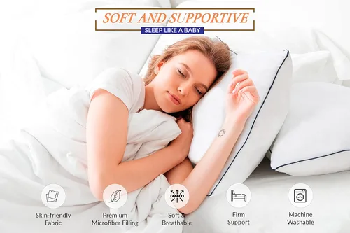 Miniatura 5 de ROYALE LINENS Juego de 2 almohadas tamaño Queen, almohada de cama para dormir, almohada refrescante para personas que duermen de espalda, estómago