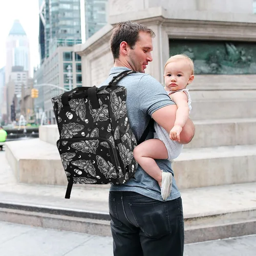 Miniatura 7 de MNSRUU Bolsa de pañales Cráneo Bolsa de pañales Mochila Bolsa de pañales de viaje para bebé Bolsas cambiantes de bebé grande, Calavera 96, Mochilas