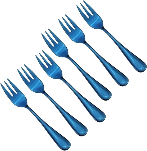 Miniatura 12 de Juego de 6 cubiertos de acero inoxidable de 5.5 pulgadas, tenedores para pastel de frutas, tenedores y tenedores para tartas de frutas