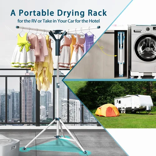 Miniatura 4 de JAUREE Trípode Perchero de Secado de Ropa Plegable para Interiores, Perchero de Secado Portátil para Ropa y de Altura Ajustable, Perchero de Secado