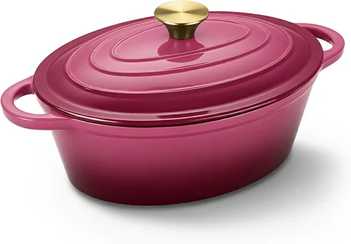 Miniatura 8 de Horno holandés ovalado para hornear pan, olla de horno holandés de hierro fundido esmaltada antiadherente de 4.5 cuartos de galón con tapa, cazuela