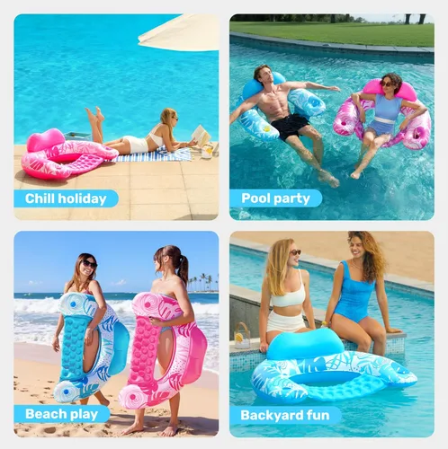 Miniatura 6 de SLOOSH Inflatable Pool Floats Adult,2 Pack Pool Chairs with Cup Holders,X-Large Blow up Floats Chair,Hammock Noodle Mat for Relaxing Summer Water