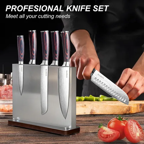 Miniatura 7 de Juego de cuchillos de cocina con bloque – Juego de 6 cuchillos de chef, 5 piezas de acero inoxidable de alto carbono – Cuchillos afilados con un