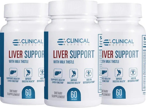 Clinical Effects: Apoyo hepático - Cardo mariano natural y suplemento de zinc - Paquete de 3 - Ayuda a desintoxicar y limpiar el hígado - Apoya la