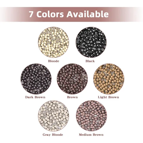 Miniatura 4 de Vlasy 100 Piezas Cuentas de Nano Anillo con Forro de Silicona para Extensiones de Cabello Humano con Nano Anillo 5 Colores Opcionales (Negro)