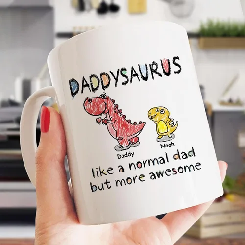 Miniatura 3 de GOSSBY Taza personalizada (1 dinosaurio bebé) ... Like a normal dad but more awesome - Taza personalizada para padres, dinosaurio para papá y bebé