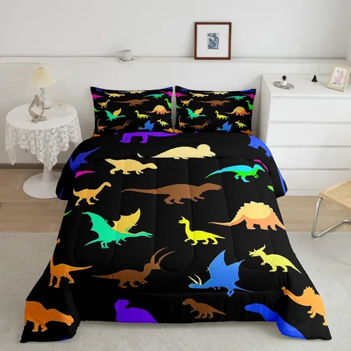 Miniatura 2 de Erosebridal Juego de edredón para niños, tamaño individual para niños y niñas, ropa de cama de dinosaurio degradado, decoración de dormitorio