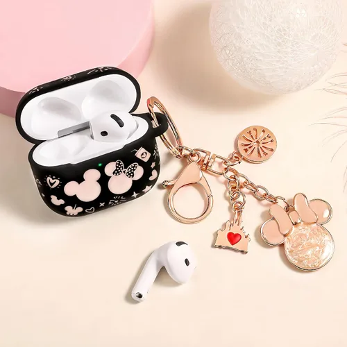 Miniatura 2 de Con bonito llavero) Girovo Compatible con AirPods Pro 3 Case (2025) Mujer Silicona Suave Dos Tonos Divertidos Dibujos Animados Grabados Portátil