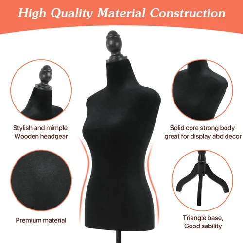Miniatura 2 de Torso de maniquí femenino, soporte de maniquí con forma de vestido, cuerpo de maniquí ajustable de altura de 49.6 a 63.4 pulgadas, cuerpo de espuma