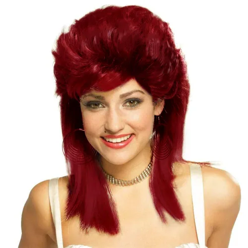 Miniatura 11 de Swiking Pelucas negras de salmonete para mujer, rizado hasta el hombro, pelo esponjoso de los años 70 y 80, Rocker Party Cosplay Pelucas sintéticas