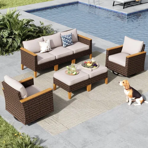 Miniatura 23 de MFSTUDIO Juego de 2 muebles de ratán para patio, sofá biplaza de mimbre para exteriores, juego de conversación para jardín, piscina, patio trasero