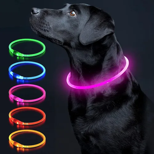 Colaseeme Collar de perro con luz LED, collar de perro con luz, recargable por USB, TPU brillante, luz de seguridad, luces para perros medianos y