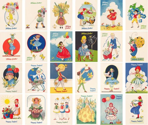 Miniatura 2 de PIXILUV Postales vintage (24 piezas de 4 x 6 pulgadas cada una) Flores de primavera de Pascua y encantadores niños tarjetas de notas vintage retro