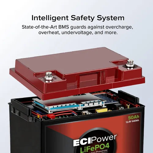 Miniatura 3 de ECI Power Batería recargable de litio LiFePO4 de ciclo profundo de 12 V 5 Ah 2000-5000 ciclos de vida útil y 10 años de vida BMS integrado