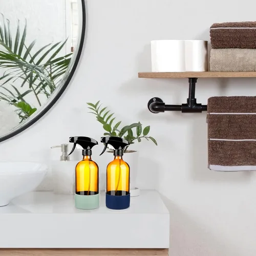 Miniatura 7 de ZENOWICK Paquete de 2/Botellas de Spray de Vidrio de 16 Oz, Recipientes Vacíos Rellenables con Funda de Silicona, Juegos de Botellas de Spray