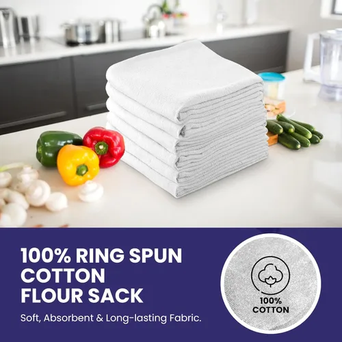 Miniatura 4 de Linteum Textile - Juego de 6 paños de cocina clásicos con saco de harina blanco, 100% algodón, absorbentes y de larga duración, paquete de 6, 28 x