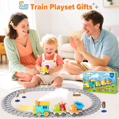 Miniatura 7 de Juego de tren eléctrico para niños pequeños, juguetes realistas de tren de vapor con luces y música para niños, juguetes de camión magnético