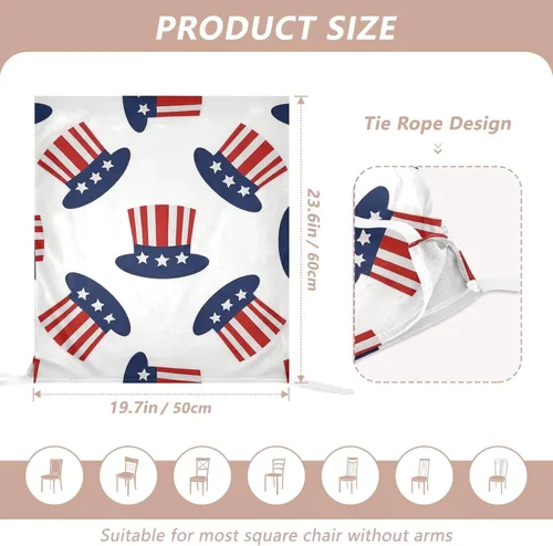 Miniatura 3 de 4th Of July Independence Day Red and Blue Top Hat Decorative Birthday Seat Cover for Classroom Chair for Bedroom Washable Cover for Chairs Dining