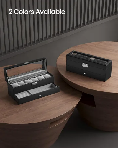 Miniatura 15 de SONGMICS UJWB012 - Caja de reloj de 12 ranuras, caja de reloj con cerradura con tapa de vidrio, 2 capas, con 1 cajón para anillos, pulseras, idea