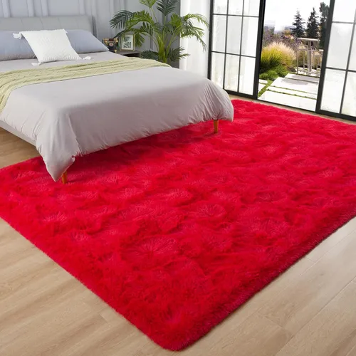 AROGAN - Alfombras mullidas para dormitorio y sala de estar, alfombras de pelo largo para guardería, habitación de niñas, alfombra de felpa para Rojo