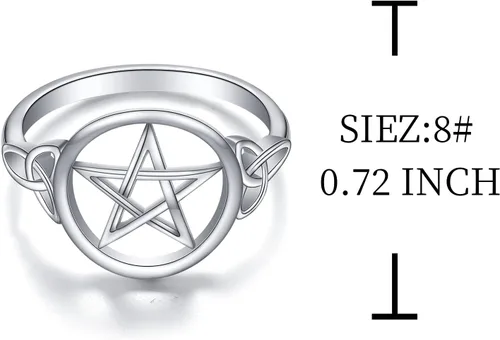 Miniatura 6 de Anillo de plata de ley S925 con amuleto de pentagrama de pentáculo, nudo celta, estrella y bruja, joyería para mujeres y hombres