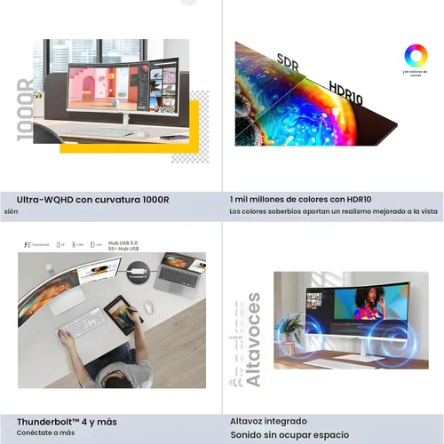 Miniatura 7 de Samsung Monitor de computadora curvado ViewFinity (S65TC) de 34 pulgadas serie Ultra-WQHD 1000R, HDR10, 100Hz, AMD FreeSync, Thunderbolt 4, soporte