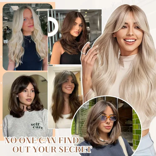 Miniatura 6 de Hairro Extensiones de flequillo lateral ondulado con clip, 100% cabello humano, 2 piezas con clip en la parte media, flequillo francés, lados