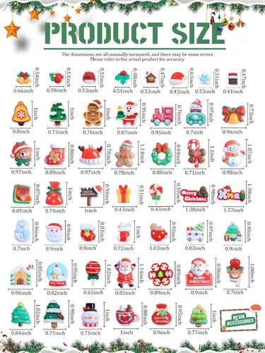 Miniatura 2 de 50 dijes de resina de Navidad con parte trasera plana, Papá Noel, muñeco de nieve mixto, campanas de árbol de Navidad, adornos para álbumes