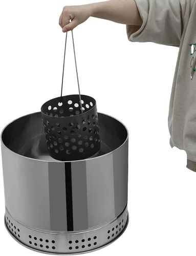 Miniatura 6 de Parrilla de barbacoa sin humo de acero inoxidable, parrilla portátil de carbón con 50 pinchos para brochetas, barril de carbón para barbacoa