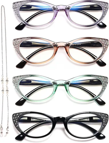 Miniatura 11 de EYEURL Gafas de lectura de ojo de gato para mujer, bloqueo de luz azul, paquete de 4 unidades, para lectura de computadora, bisagra de resorte 1.25