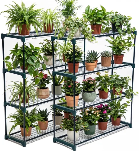 Miniatura 7 de Panana Estantería de acero para invernadero de jardín de 4 niveles, soporte para plantas, unidad de estantería de jardín, estante de almacenamiento