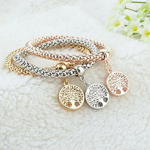 Miniatura 5 de Long Way 3 pulseras de abalorios chapados en oro rosa y plata para mujer, pulsera elástica multicapa de cristal
