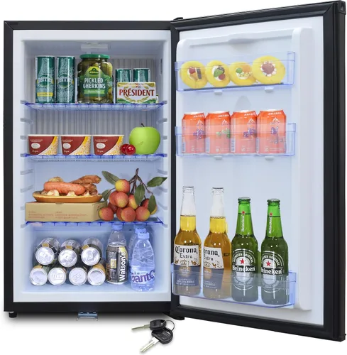 Miniatura 8 de Smad Mini Refrigerador con Cerradura de 1.0 pies cúbicos, Refrigerador para RV de 12V, 12V / 110V Súper Silencioso Refrigerador de 12V con Puerta