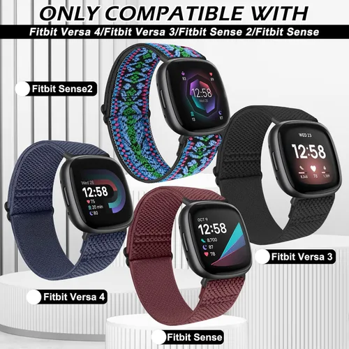 Miniatura 5 de Bandas elásticas compatibles con Fitbit Versa 4/Versa 3/Sense 2/Sense, correas de repuesto deportivas de nailon ajustables para mujeres y hombres