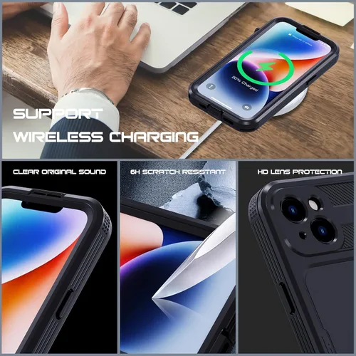 Miniatura 6 de Funda impermeable para iPhone 14 con protector de pantalla integrado, a prueba de polvo, a prueba de golpes, a prueba de caídas, cubierta protectora