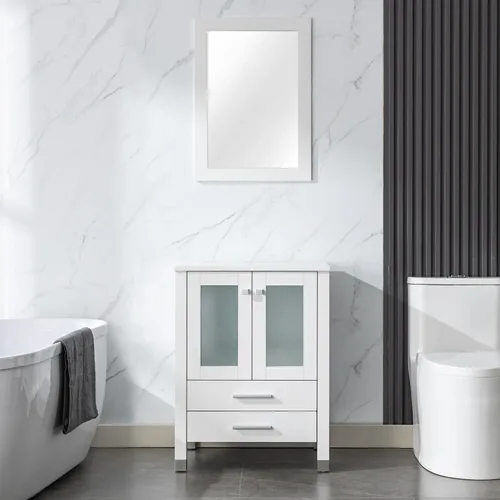 Miniatura 14 de LUCKWIND Combinación de tocador de baño de 24 pulgadas con lavabo, serie elegante con marco pintado, armario de almacenamiento de baño de dos