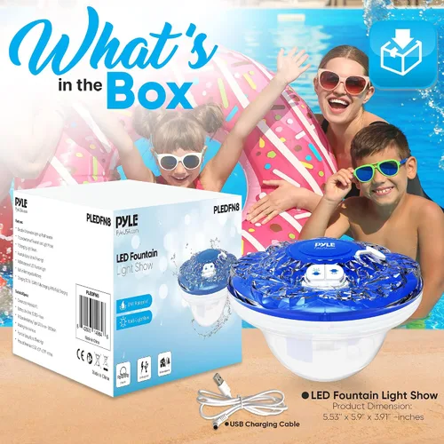 Miniatura 2 de Pyle Fuente flotante para piscina con espectáculo de luz LED de 6 modos, resistencia al agua IP68, batería recargable incorporada, rociador flotante