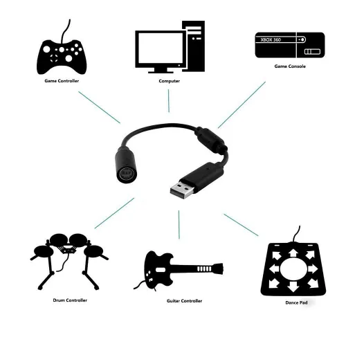 Miniatura 4 de Replacement Dongle USB Controller Breakaway Cable Cord Game Controller Adapter for Xbox 360 PC Wired Controller Rock Band and Guitar Hero - Grey
