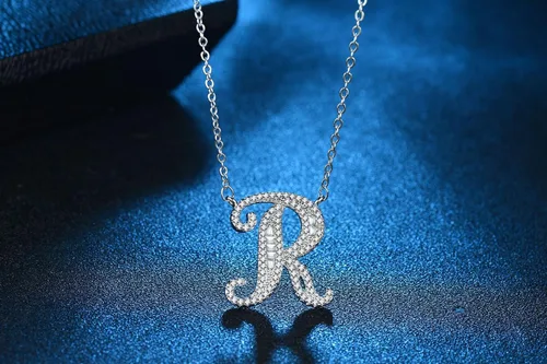 Miniatura 4 de Uloveido - Collar con colgante de letra A-Z, chapado en oro blanco, para mujeres, niñas, niños, mamá amiga con circonita cúbica y cristales CZ NL025